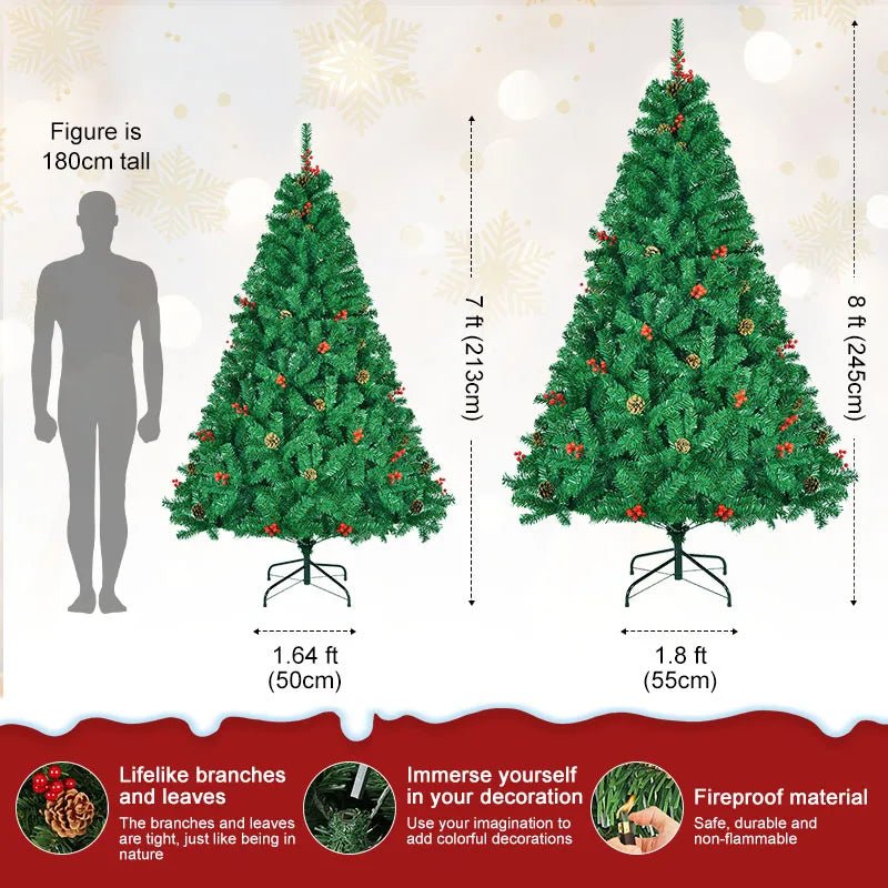 Classic Pine Tree 7FT/8FT Pre - Artificial Christmas Tree, with Metal Hinges 1000 PVC Branches Artificial Xmas Tree Home Decor - MAGUSTA BEAUTY