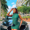 CM.YAYA Lace Up Side Hollow Out Seersucker Sleeveless Turtleneck Bodycon Midi Dress Women 2022 Summer Chic Ins Dresses - MAGUSTA BEAUTY