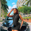 CM.YAYA Lace Up Side Hollow Out Seersucker Sleeveless Turtleneck Bodycon Midi Dress Women 2022 Summer Chic Ins Dresses - MAGUSTA BEAUTY