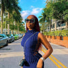 CM.YAYA Lace Up Side Hollow Out Seersucker Sleeveless Turtleneck Bodycon Midi Dress Women 2022 Summer Chic Ins Dresses - MAGUSTA BEAUTY