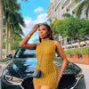 CM.YAYA Lace Up Side Hollow Out Seersucker Sleeveless Turtleneck Bodycon Midi Dress Women 2022 Summer Chic Ins Dresses - MAGUSTA BEAUTY