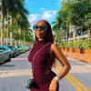 CM.YAYA Lace Up Side Hollow Out Seersucker Sleeveless Turtleneck Bodycon Midi Dress Women 2022 Summer Chic Ins Dresses - MAGUSTA BEAUTY