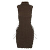 CM.YAYA Lace Up Side Hollow Out Seersucker Sleeveless Turtleneck Bodycon Midi Dress Women 2022 Summer Chic Ins Dresses - MAGUSTA BEAUTY