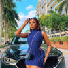 CM.YAYA Lace Up Side Hollow Out Seersucker Sleeveless Turtleneck Bodycon Midi Dress Women 2022 Summer Chic Ins Dresses - MAGUSTA BEAUTY