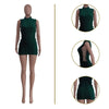 CM.YAYA Lace Up Side Hollow Out Seersucker Sleeveless Turtleneck Bodycon Midi Dress Women 2022 Summer Chic Ins Dresses - MAGUSTA BEAUTY