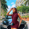 CM.YAYA Lace Up Side Hollow Out Seersucker Sleeveless Turtleneck Bodycon Midi Dress Women 2022 Summer Chic Ins Dresses - MAGUSTA BEAUTY