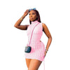 CM.YAYA Lace Up Side Hollow Out Seersucker Sleeveless Turtleneck Bodycon Midi Dress Women 2022 Summer Chic Ins Dresses - MAGUSTA BEAUTY