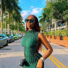 CM.YAYA Lace Up Side Hollow Out Seersucker Sleeveless Turtleneck Bodycon Midi Dress Women 2022 Summer Chic Ins Dresses - MAGUSTA BEAUTY