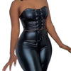CM.YAYA Women Set PU Leather Strapless Top + Pencil Pants Suits Winter Fitness Streetwear Two 2 Piece Sets Outfits Tracksuit - MAGUSTA BEAUTY
