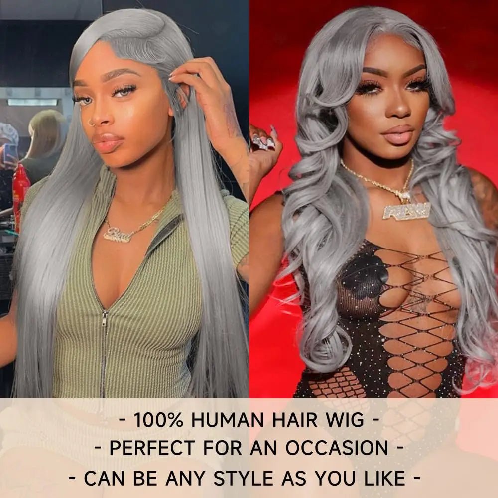 Cosplay Body Wave Silver Grey 13X4 Lace Front Wigs Human Hair 13x6 HD Lace Front Wigs Remy Brazilian 613 Colored Human Hair Wigs - MAGUSTA BEAUTY