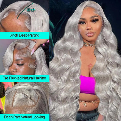 Cosplay Body Wave Silver Grey 13X4 Lace Front Wigs Human Hair 13x6 HD Lace Front Wigs Remy Brazilian 613 Colored Human Hair Wigs - MAGUSTA BEAUTY