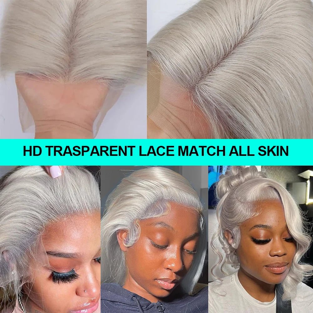 Cosplay Body Wave Silver Grey 13X4 Lace Front Wigs Human Hair 13x6 HD Lace Front Wigs Remy Brazilian 613 Colored Human Hair Wigs - MAGUSTA BEAUTY