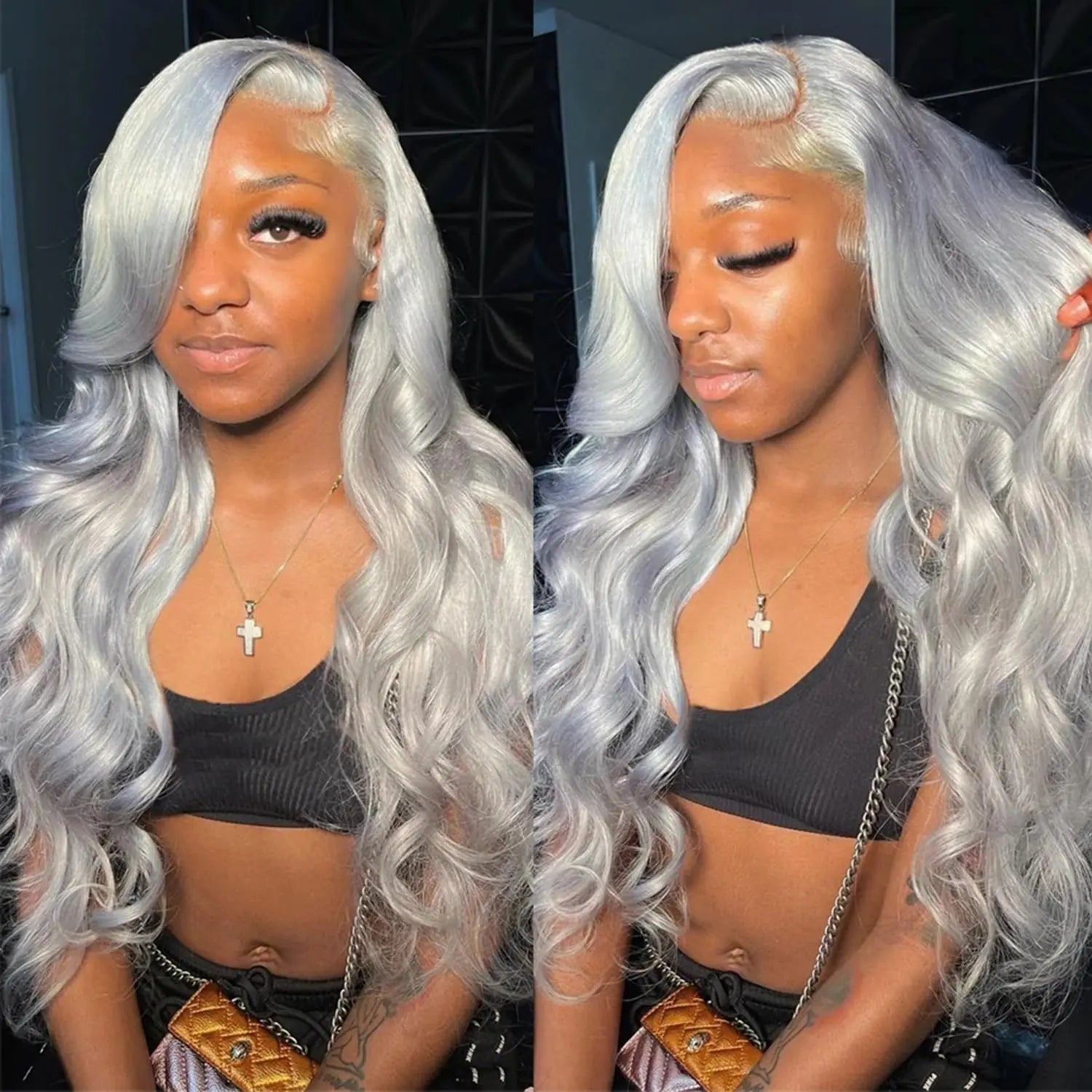 Cosplay Body Wave Silver Grey 13X4 Lace Front Wigs Human Hair 13x6 HD Lace Front Wigs Remy Brazilian 613 Colored Human Hair Wigs - MAGUSTA BEAUTY