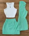 CPSYMYM 3 Pieces Outfits Women Outfit Spring New Solid Color Round Neck Crop Tank & High Waist Mini Skirts Set with Sleeveless - MAGUSTA BEAUTY