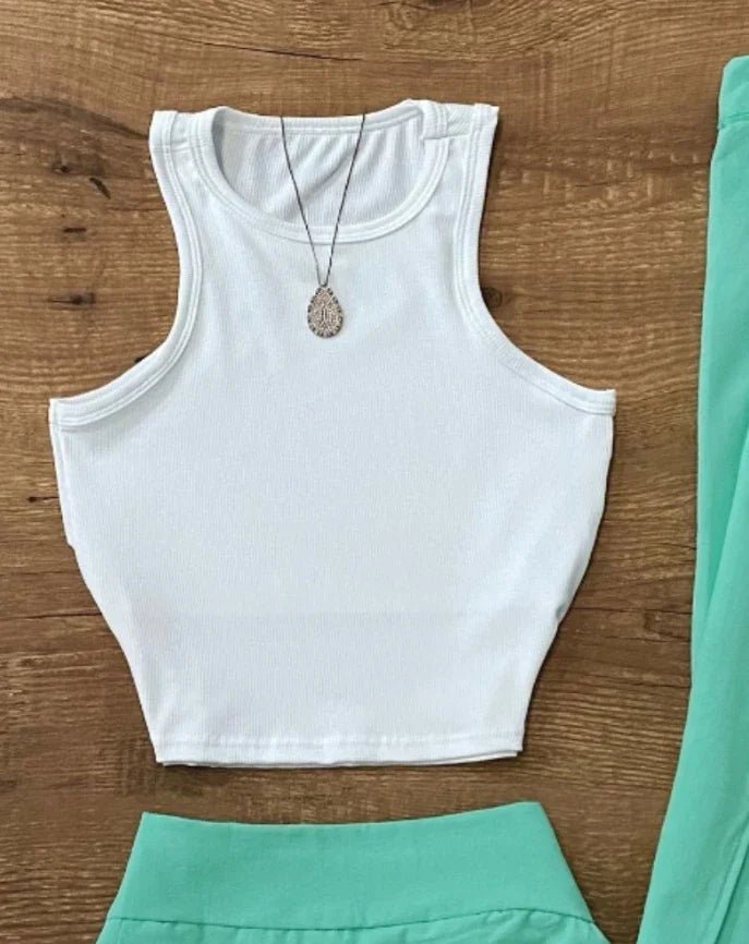 CPSYMYM 3 Pieces Outfits Women Outfit Spring New Solid Color Round Neck Crop Tank & High Waist Mini Skirts Set with Sleeveless - MAGUSTA BEAUTY