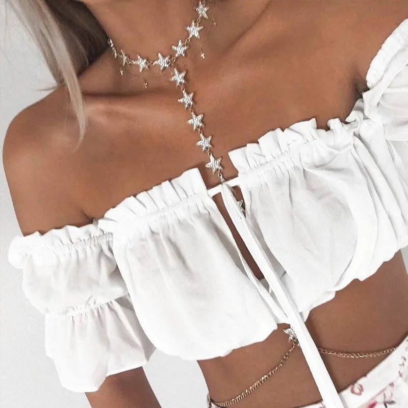 crop tops women summer lantern sleeve sexy strapless beach tops red black white ruched crop top tank top croptop - MAGUSTA BEAUTY