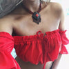 crop tops women summer lantern sleeve sexy strapless beach tops red black white ruched crop top tank top croptop - MAGUSTA BEAUTY