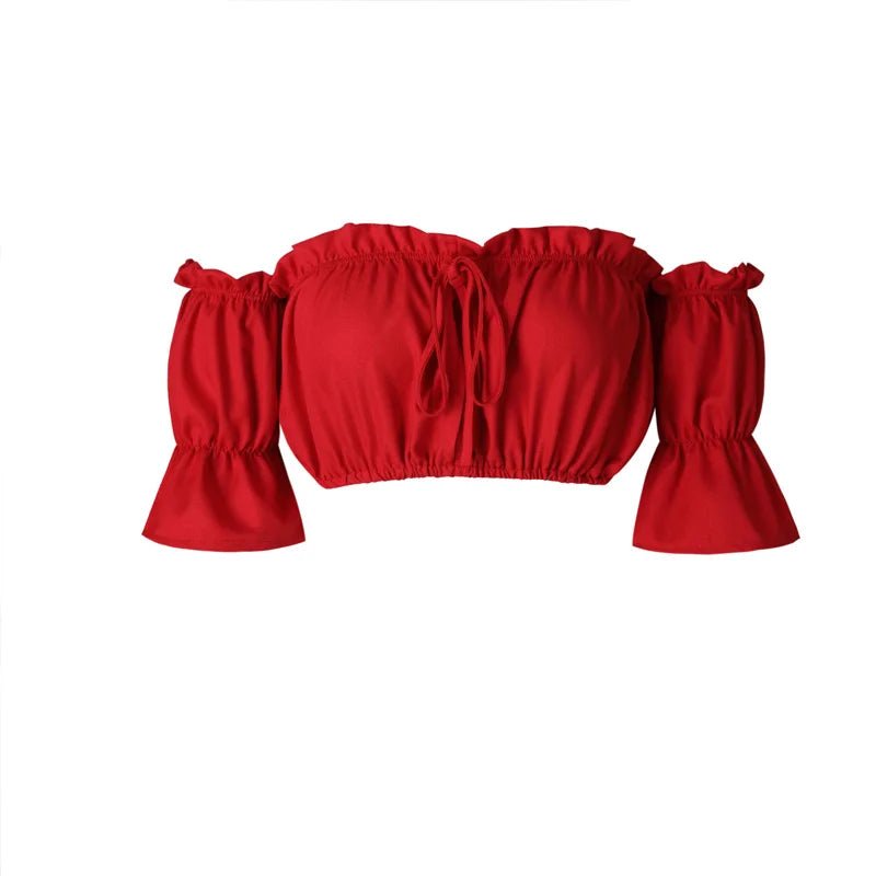 crop tops women summer lantern sleeve sexy strapless beach tops red black white ruched crop top tank top croptop - MAGUSTA BEAUTY
