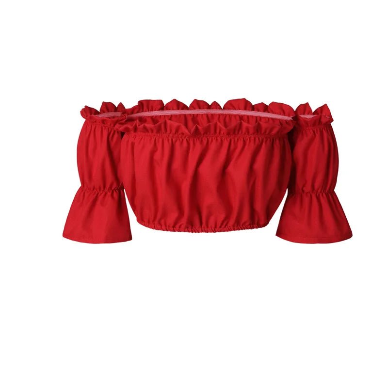 crop tops women summer lantern sleeve sexy strapless beach tops red black white ruched crop top tank top croptop - MAGUSTA BEAUTY
