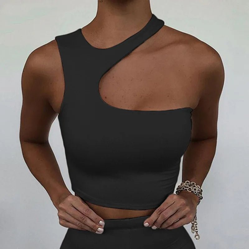 Cut Out Sexy Crop Off Shoulder Solid Skinny Sport Short Tops Women Tank Irregular Summer Tube Tops - MAGUSTA BEAUTY
