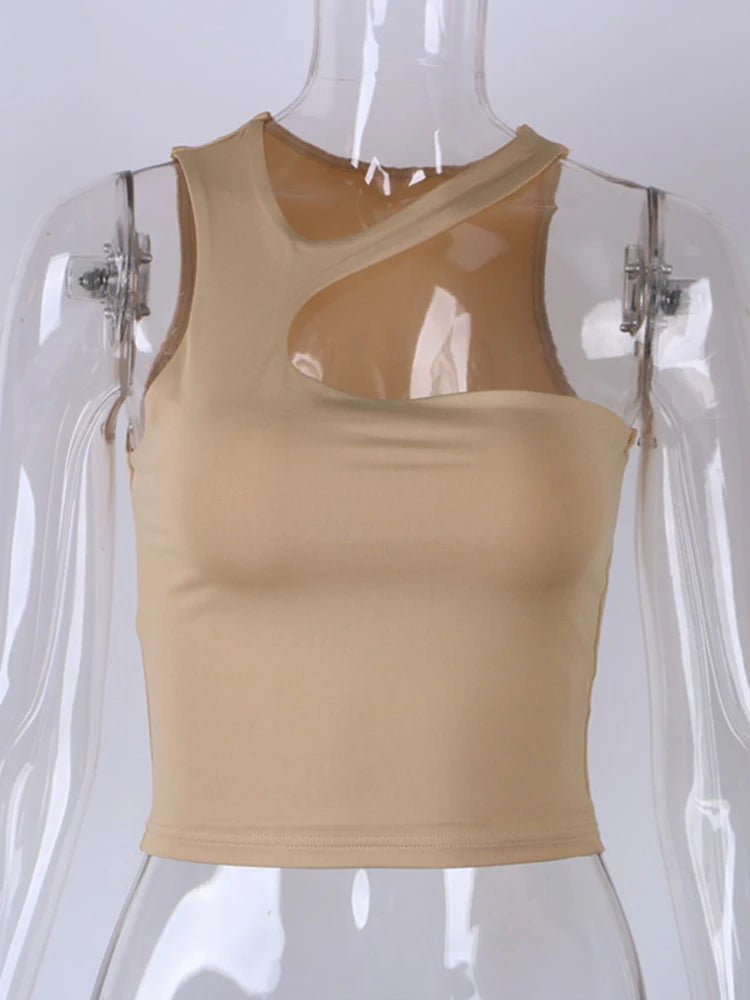 Cut Out Sexy Crop Off Shoulder Solid Skinny Sport Short Tops Women Tank Irregular Summer Tube Tops - MAGUSTA BEAUTY