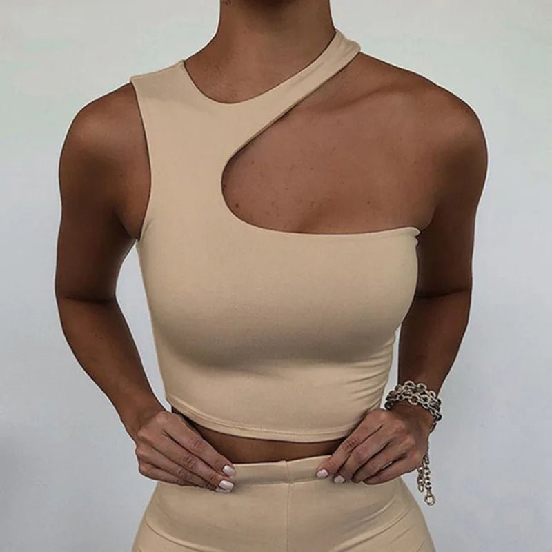 Cut Out Sexy Crop Off Shoulder Solid Skinny Sport Short Tops Women Tank Irregular Summer Tube Tops - MAGUSTA BEAUTY
