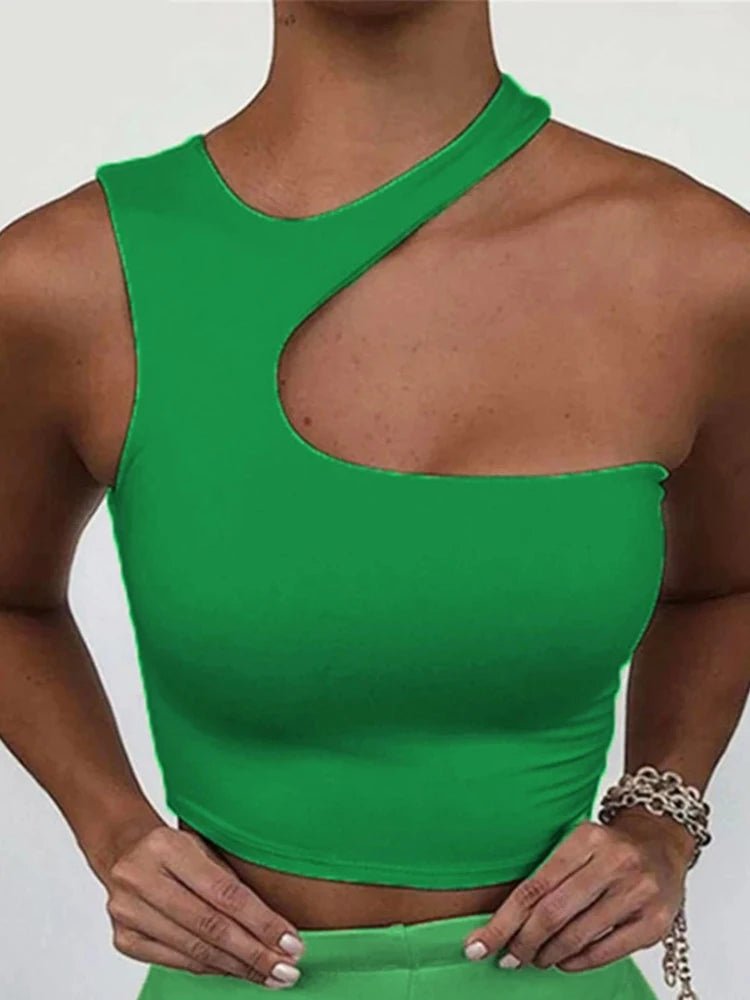 Cut Out Sexy Crop Off Shoulder Solid Skinny Sport Short Tops Women Tank Irregular Summer Tube Tops - MAGUSTA BEAUTY