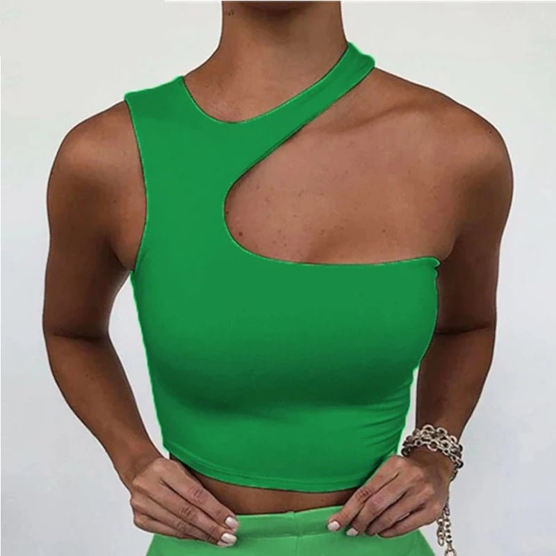 Cut Out Sexy Crop Off Shoulder Solid Skinny Sport Short Tops Women Tank Irregular Summer Tube Tops - MAGUSTA BEAUTY