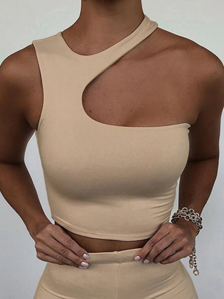 Cut Out Sexy Crop Off Shoulder Solid Skinny Sport Short Tops Women Tank Irregular Summer Tube Tops - MAGUSTA BEAUTY