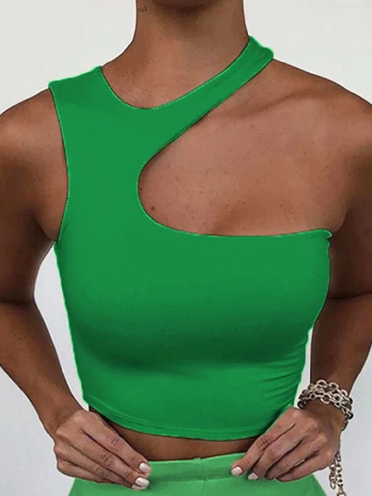 Cut Out Sexy Crop Off Shoulder Solid Skinny Sport Short Tops Women Tank Irregular Summer Tube Tops - MAGUSTA BEAUTY