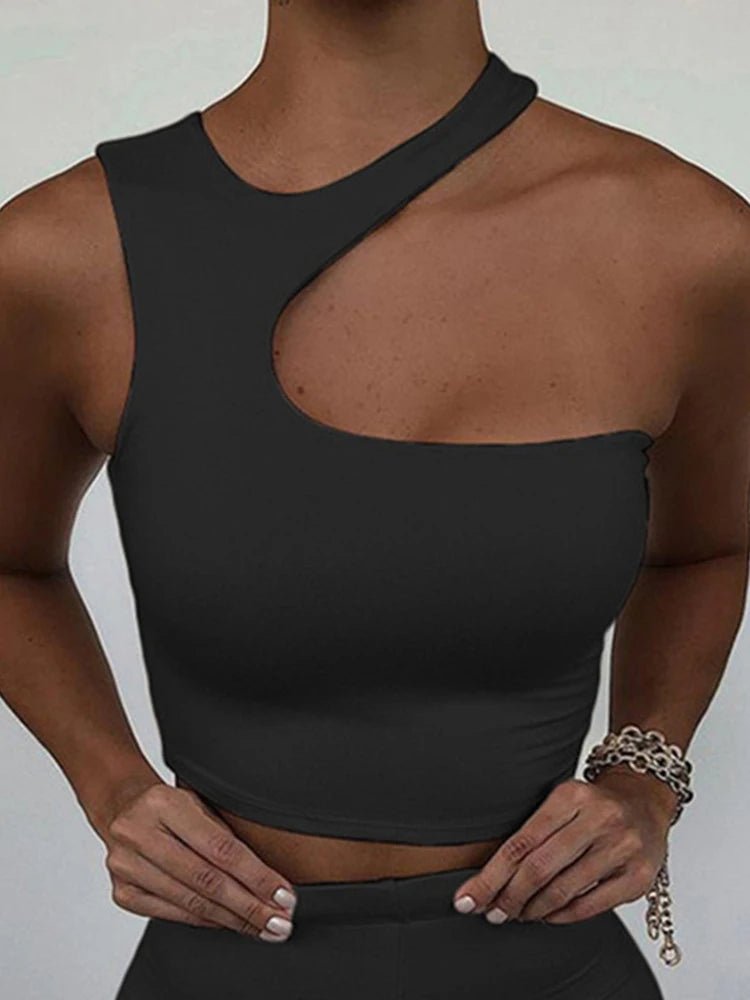 Cut Out Sexy Crop Off Shoulder Solid Skinny Sport Short Tops Women Tank Irregular Summer Tube Tops - MAGUSTA BEAUTY