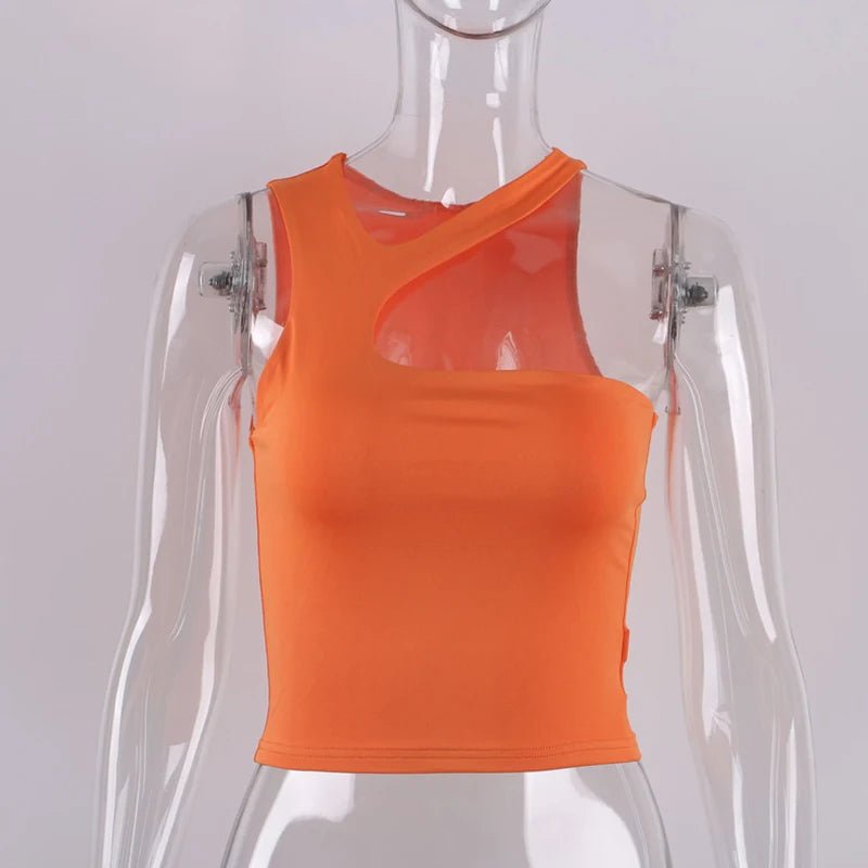 Cut Out Sexy Crop Off Shoulder Solid Skinny Sport Short Tops Women Tank Irregular Summer Tube Tops - MAGUSTA BEAUTY