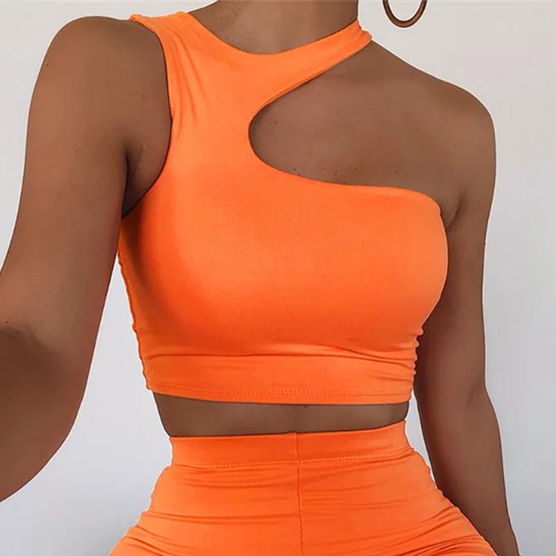 Cut Out Sexy Crop Off Shoulder Solid Skinny Sport Short Tops Women Tank Irregular Summer Tube Tops - MAGUSTA BEAUTY
