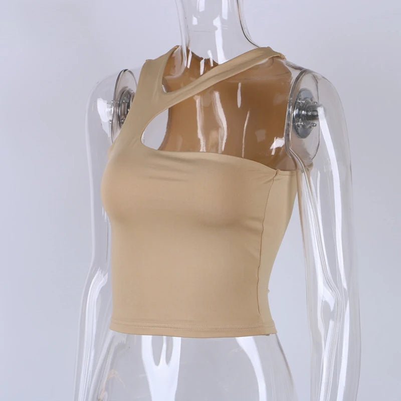 Cut Out Sexy Crop Off Shoulder Solid Skinny Sport Short Tops Women Tank Irregular Summer Tube Tops - MAGUSTA BEAUTY