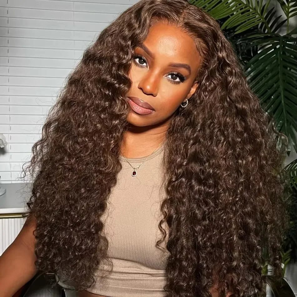 Deep Curly Wigs Human Hair Chocolate Brown 13x4 13x6 Hd Lace Frontal Wig Colored Water Wave Lace Front Wig for Women 30 36 Inch - MAGUSTA BEAUTY