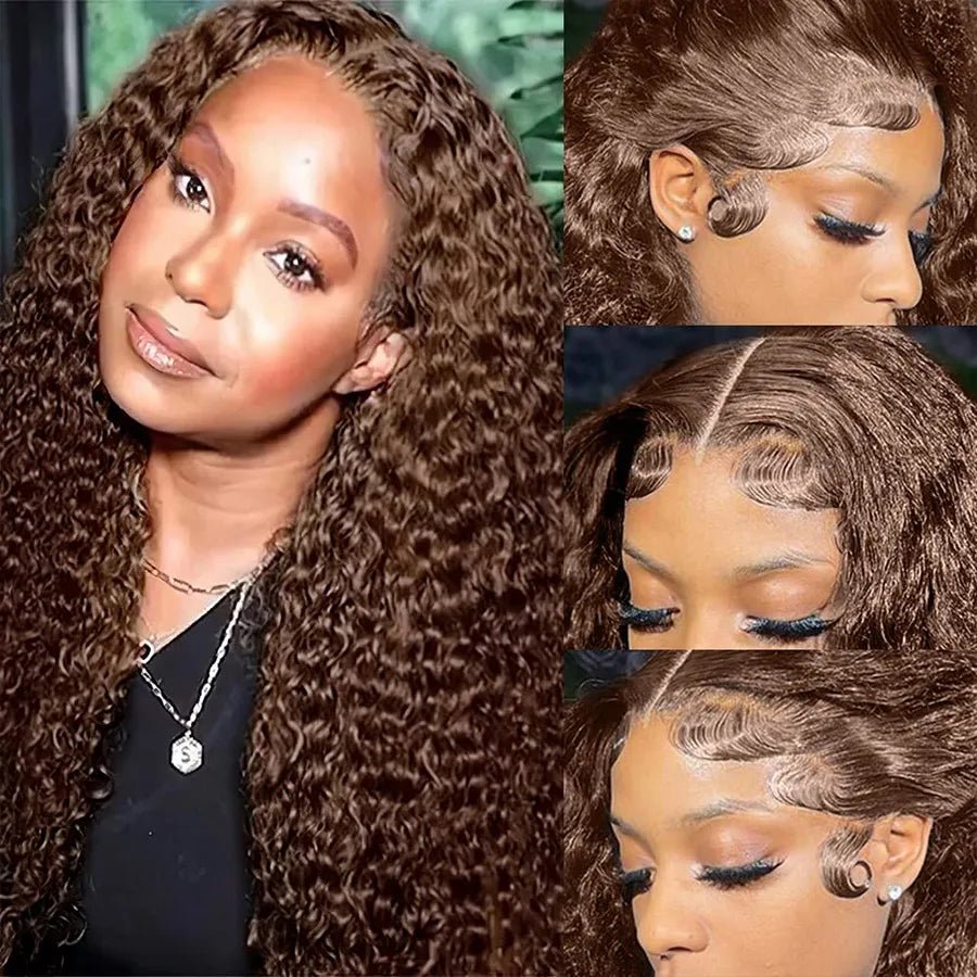 Deep Curly Wigs Human Hair Chocolate Brown 13x4 13x6 Hd Lace Frontal Wig Colored Water Wave Lace Front Wig for Women 30 36 Inch - MAGUSTA BEAUTY
