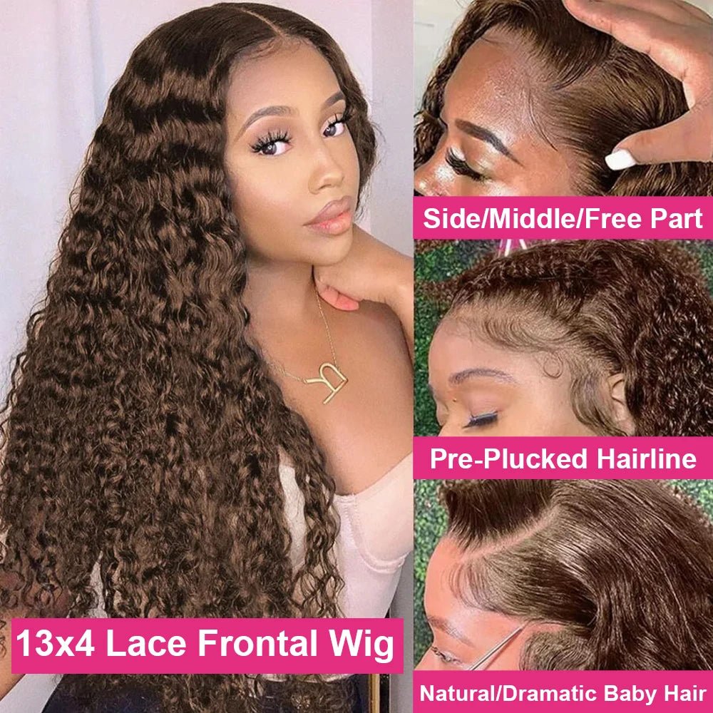 Deep Curly Wigs Human Hair Chocolate Brown 13x4 13x6 Hd Lace Frontal Wig Colored Water Wave Lace Front Wig for Women 30 36 Inch - MAGUSTA BEAUTY
