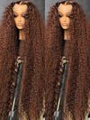 Deep Curly Wigs Human Hair Chocolate Brown 13x4 13x6 Hd Lace Frontal Wig Colored Water Wave Lace Front Wig for Women 30 36 Inch - MAGUSTA BEAUTY