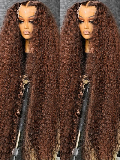 Deep Curly Wigs Human Hair Chocolate Brown 13x4 13x6 Hd Lace Frontal Wig Colored Water Wave Lace Front Wig for Women 30 36 Inch - MAGUSTA BEAUTY