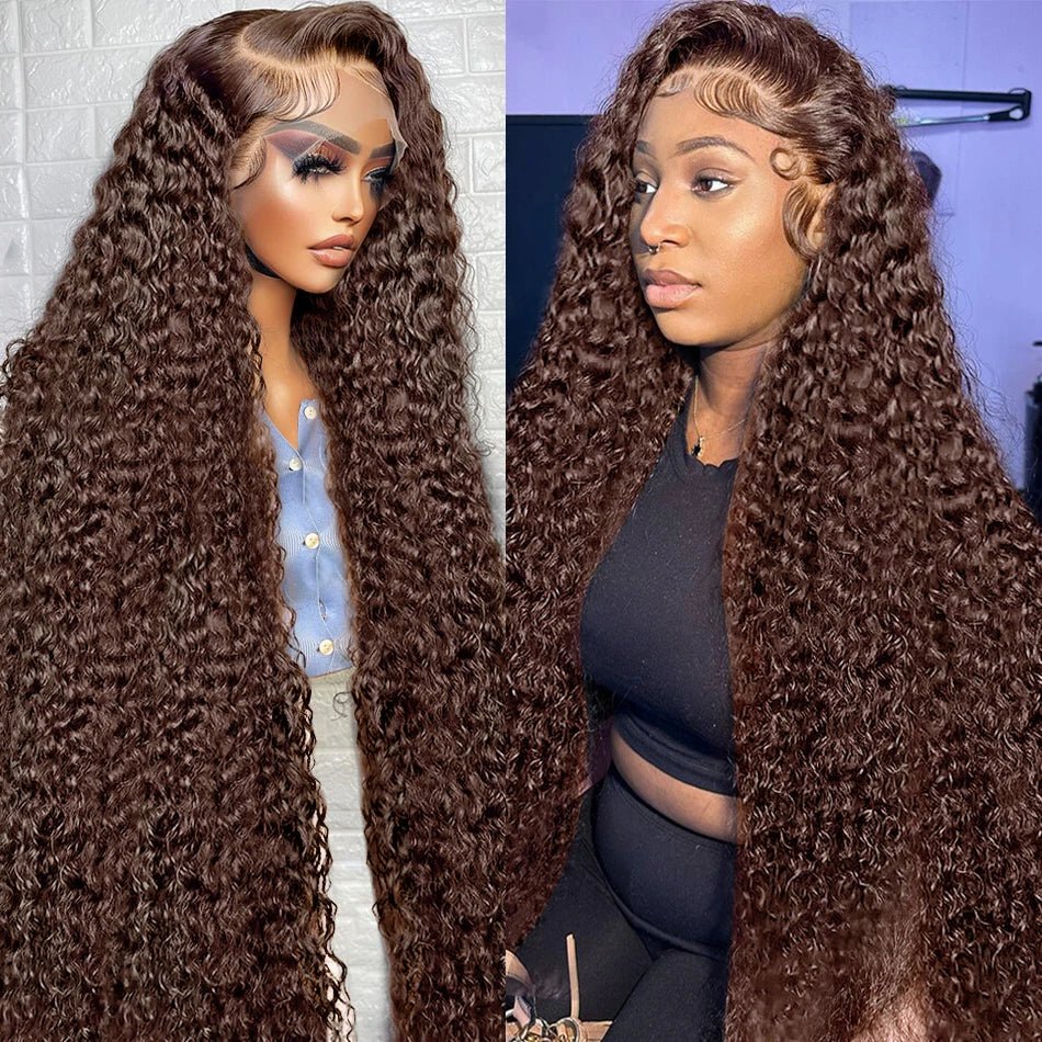 Deep Curly Wigs Human Hair Chocolate Brown 13x4 13x6 Hd Lace Frontal Wig Colored Water Wave Lace Front Wig for Women 30 36 Inch - MAGUSTA BEAUTY