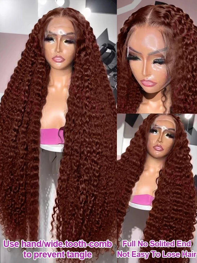 Deep Curly Wigs Human Hair Chocolate Brown 13x4 13x6 Hd Lace Frontal Wig Colored Water Wave Lace Front Wig for Women 30 36 Inch - MAGUSTA BEAUTY