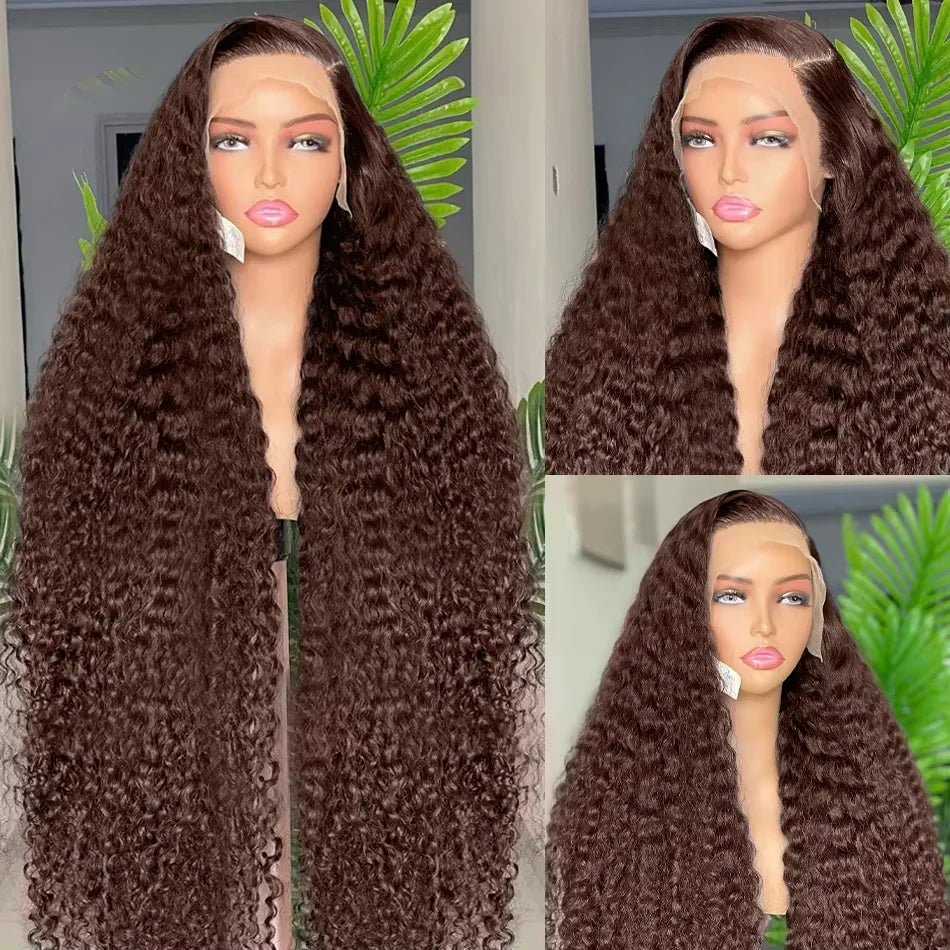 Deep Curly Wigs Human Hair Chocolate Brown 13x4 13x6 Hd Lace Frontal Wig Colored Water Wave Lace Front Wig for Women 30 36 Inch - MAGUSTA BEAUTY