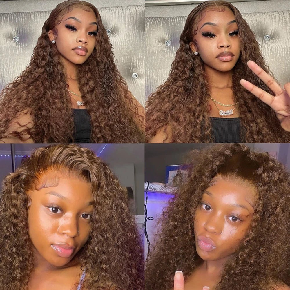 Deep Curly Wigs Human Hair Chocolate Brown 13x4 13x6 Hd Lace Frontal Wig Colored Water Wave Lace Front Wig for Women 30 36 Inch - MAGUSTA BEAUTY