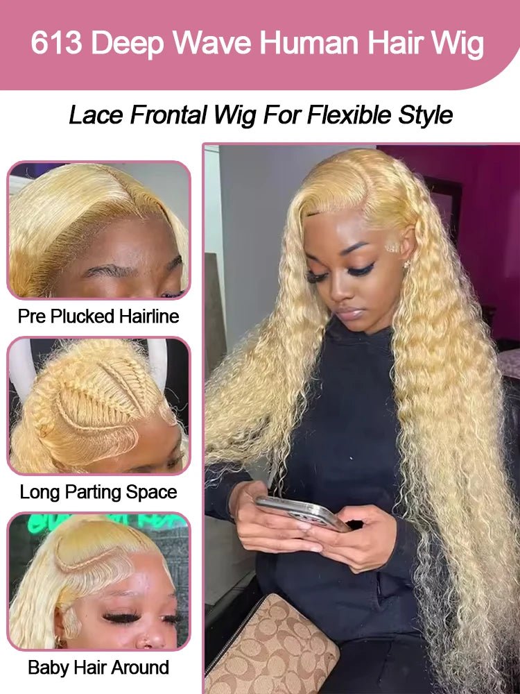 Deep Wave 13x6 HD Lace Frontal Human Hair Wig 30 40 Inch Curly 613 Honey Blonde Water Wave 13x4 Lace Front Wigs For Women 250% - MAGUSTA BEAUTY