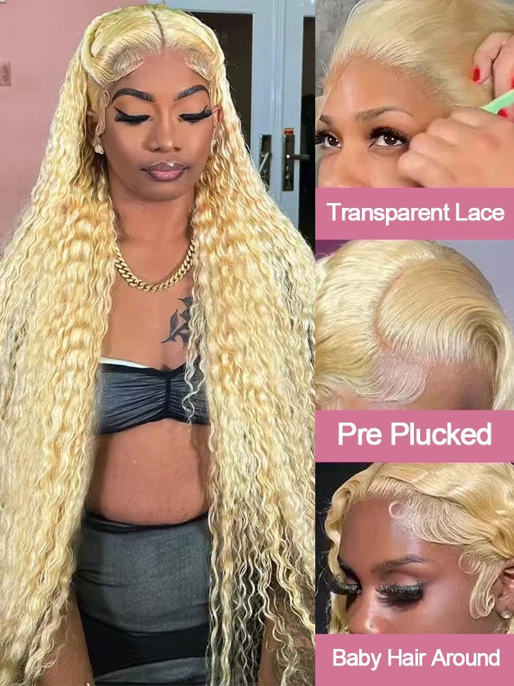 Deep Wave 13x6 HD Lace Frontal Human Hair Wig 30 40 Inch Curly 613 Honey Blonde Water Wave 13x4 Lace Front Wigs For Women 250% - MAGUSTA BEAUTY