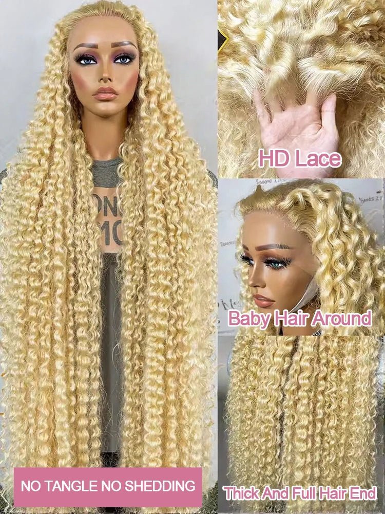 Deep Wave 13x6 HD Lace Frontal Human Hair Wig 30 40 Inch Curly 613 Honey Blonde Water Wave 13x4 Lace Front Wigs For Women 250% - MAGUSTA BEAUTY
