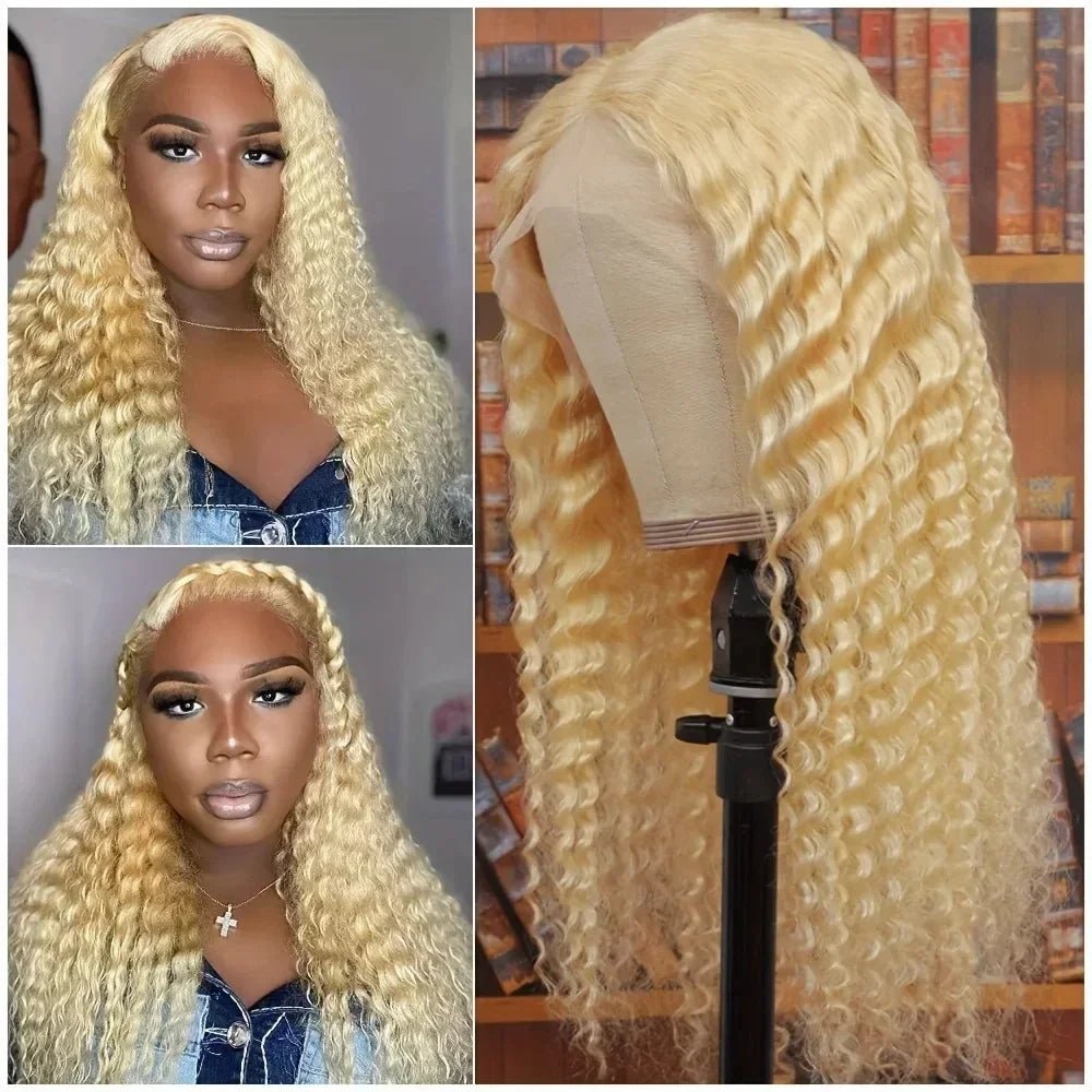 Deep Wave 13x6 HD Lace Frontal Human Hair Wig 30 40 Inch Curly 613 Honey Blonde Water Wave 13x4 Lace Front Wigs For Women 250% - MAGUSTA BEAUTY