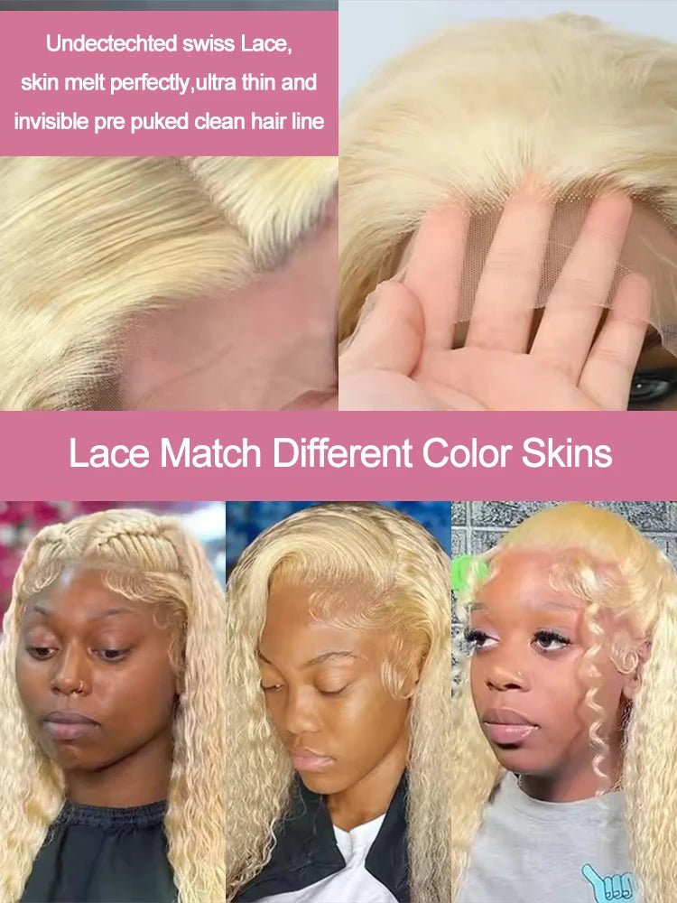 Deep Wave 13x6 HD Lace Frontal Human Hair Wig 30 40 Inch Curly 613 Honey Blonde Water Wave 13x4 Lace Front Wigs For Women 250% - MAGUSTA BEAUTY