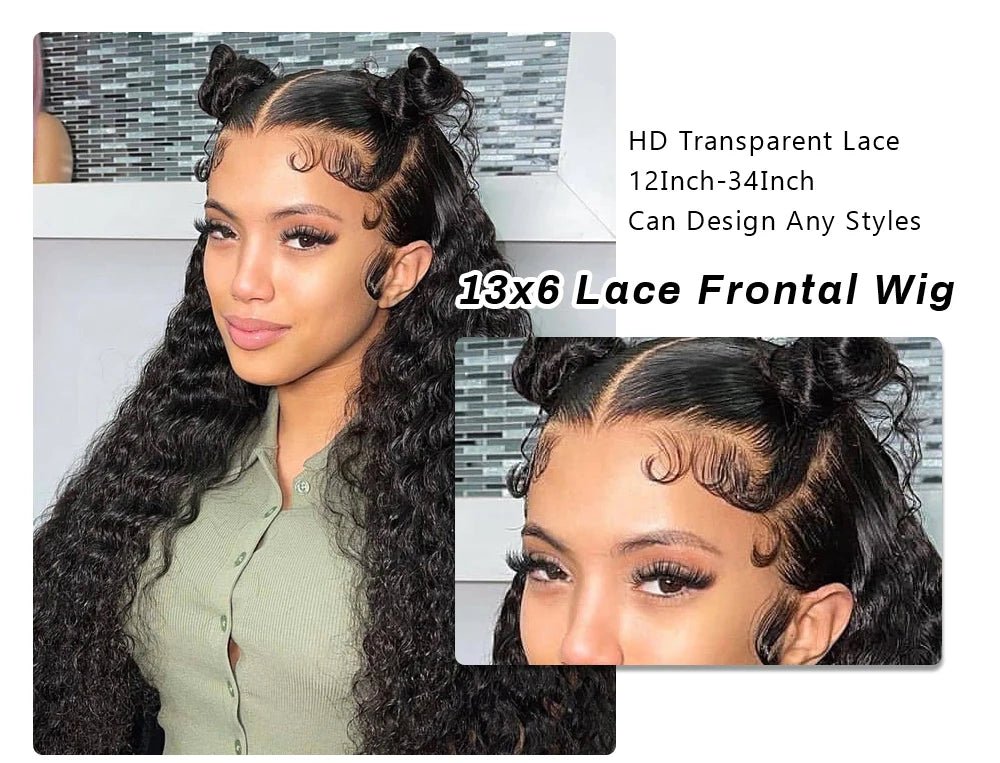 Deep Wave Frontal Wig Human Hair 13x4 Curly Human Hair Wig Transparent Lace Wig 13x6 Water Wave Wigs 180 Density - MAGUSTA BEAUTY