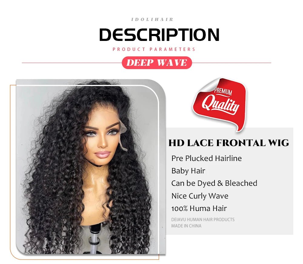 Deep Wave Frontal Wig Human Hair 13x4 Curly Human Hair Wig Transparent Lace Wig 13x6 Water Wave Wigs 180 Density - MAGUSTA BEAUTY